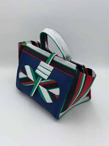 Berry Large handwoven tote bag by SCRUBIES in Blue,Wihite,Green,Red,Black with Solid design and Bow accent pattern