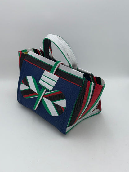 Berry Large handwoven tote bag by SCRUBIES in Blue,Wihite,Green,Red,Black with Solid design and Bow accent pattern