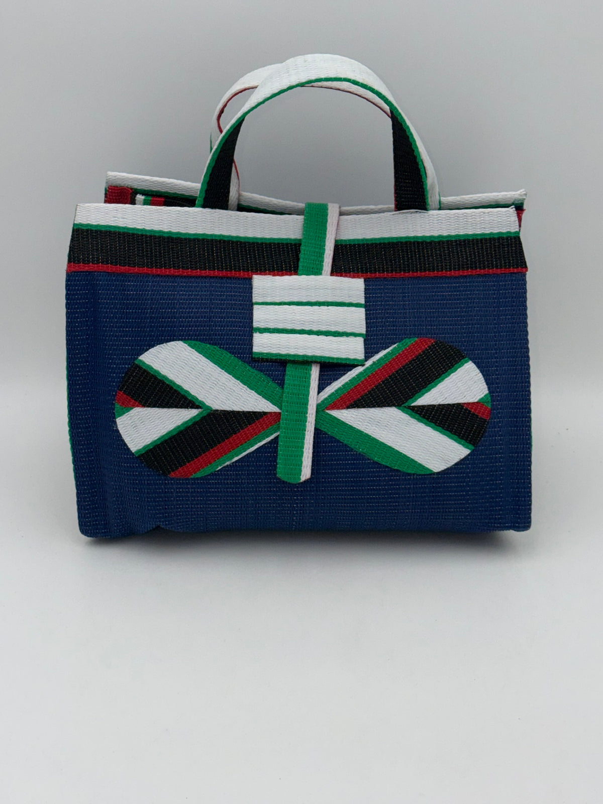 Berry Large handwoven tote bag by SCRUBIES in Blue,Wihite,Green,Red,Black with Solid design and Bow accent pattern