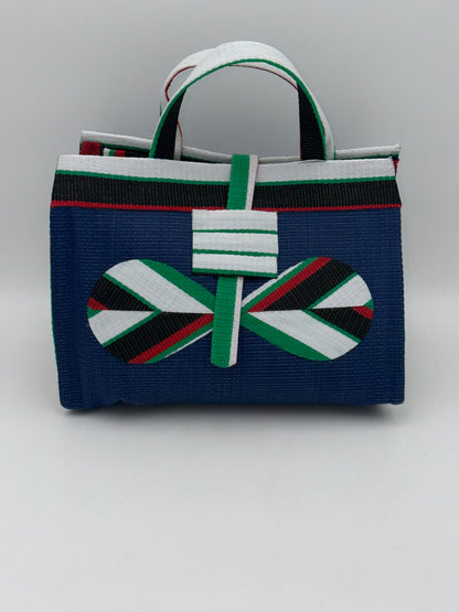 Berry Large handwoven tote bag by SCRUBIES in Blue,Wihite,Green,Red,Black with Solid design and Bow accent pattern