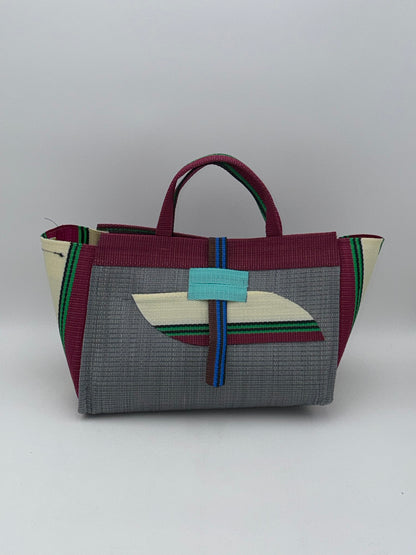 Metallic Large handwoven tote bag by SCRUBIES in Grey,Wine,Cream,Green with Solid design and Almond accent pattern