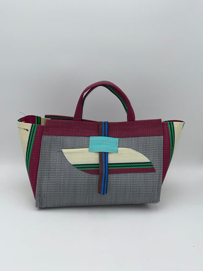Metallic Large handwoven tote bag by SCRUBIES in Grey,Wine,Cream,Green with Solid design and Almond accent pattern