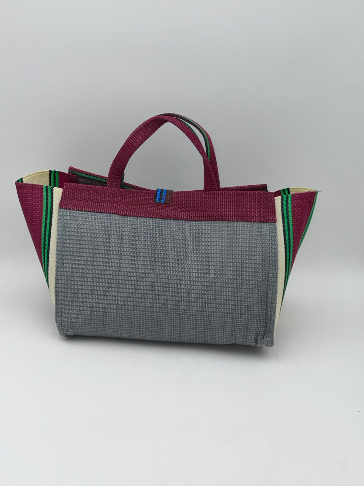 Metallic Large handwoven tote bag by SCRUBIES in Grey,Wine,Cream,Green with Solid design and Almond accent pattern