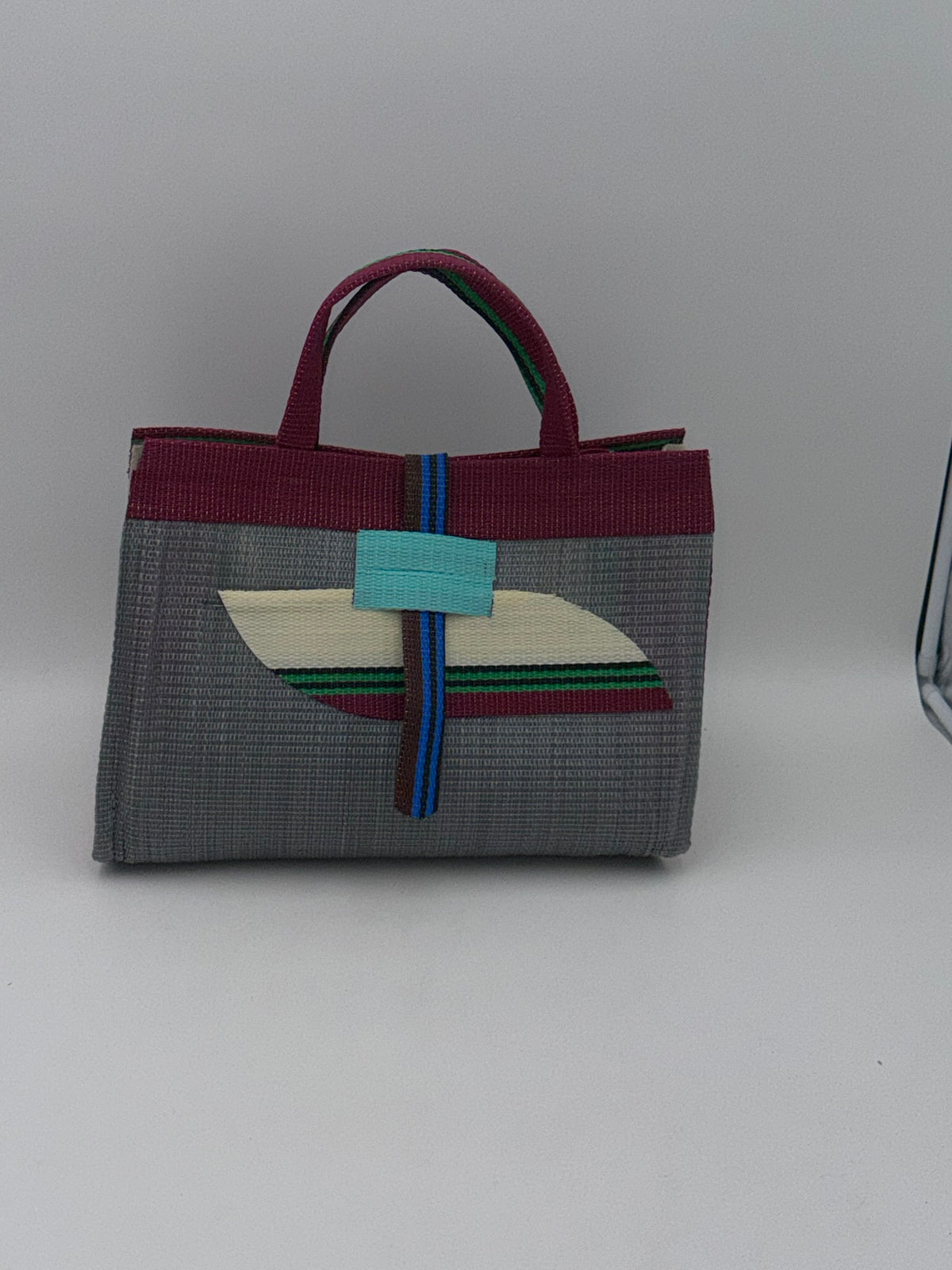Metallic Large handwoven tote bag by SCRUBIES in Grey,Wine,Cream,Green with Solid design and Almond accent pattern