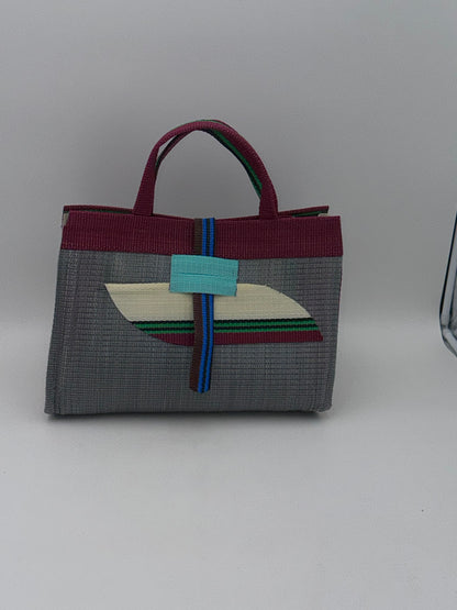 Metallic Large handwoven tote bag by SCRUBIES in Grey,Wine,Cream,Green with Solid design and Almond accent pattern