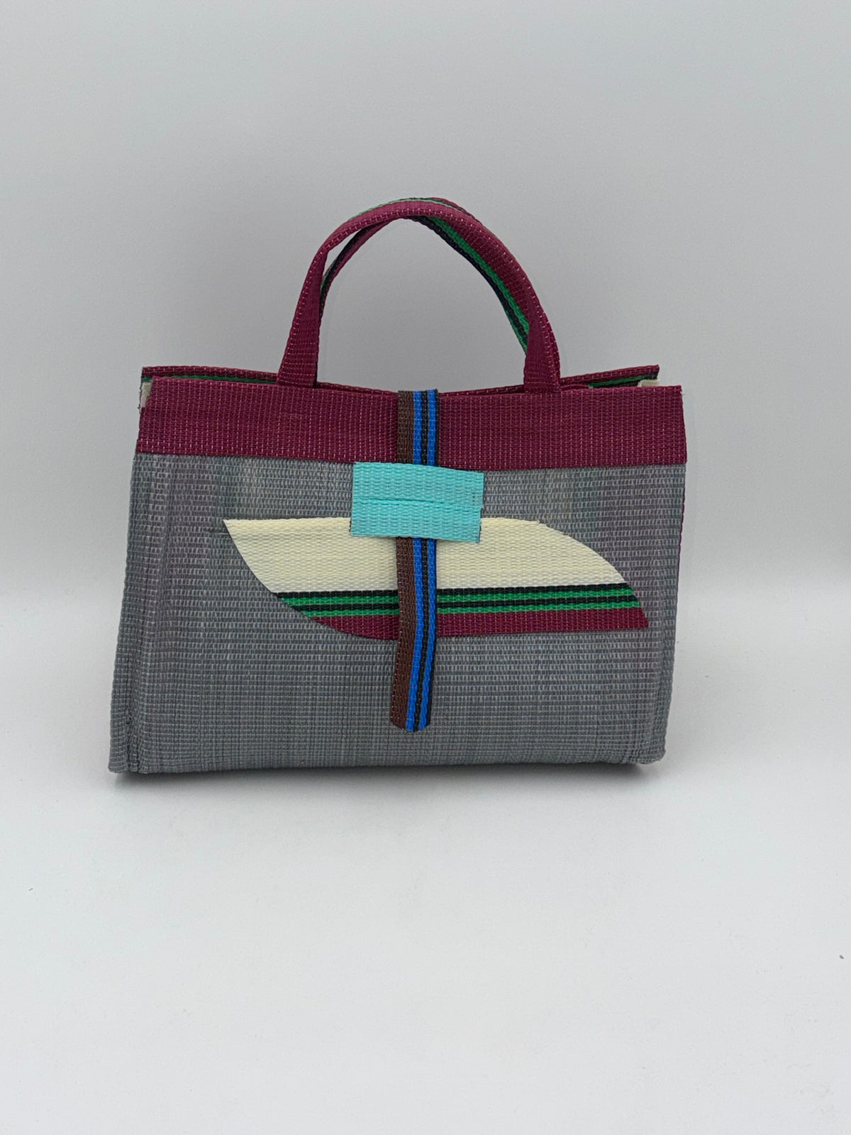 Metallic Large handwoven tote bag by SCRUBIES in Grey,Wine,Cream,Green with Solid design and Almond accent pattern