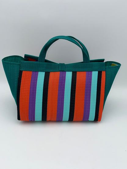 Teal Blocks Large handwoven tote bag by SCRUBIES in Green,Teal,Orange,Wine,Purple,Black with Block design and Bow accent pattern