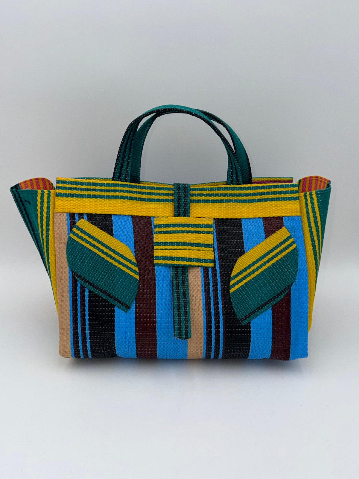Boho Large handwoven tote bag by SCRUBIES in Yellow,Green,Blue,Black,Beige,Wine with Stripes design and Leaf accent pattern