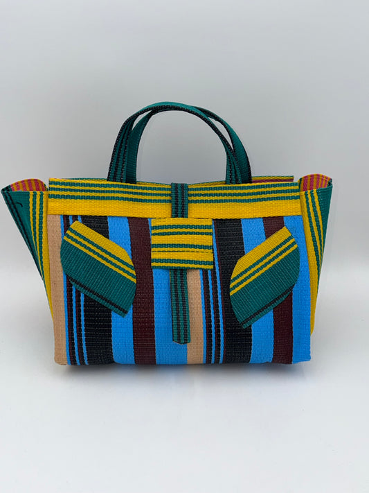 Boho Large handwoven tote bag by SCRUBIES in Yellow,Green,Blue,Black,Beige,Wine with Stripes design and Leaf accent pattern