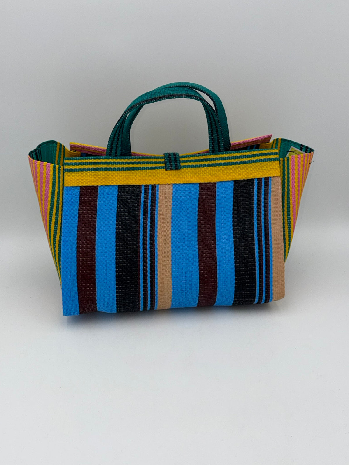 Boho Large handwoven tote bag by SCRUBIES in Yellow,Green,Blue,Black,Beige,Wine with Stripes design and Leaf accent pattern