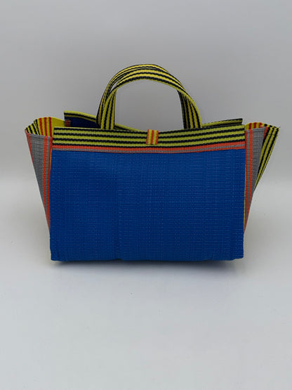Lagoon Large handwoven tote bag by SCRUBIES in Blue,Yellow,Orange with Solid design and Leaf accent pattern