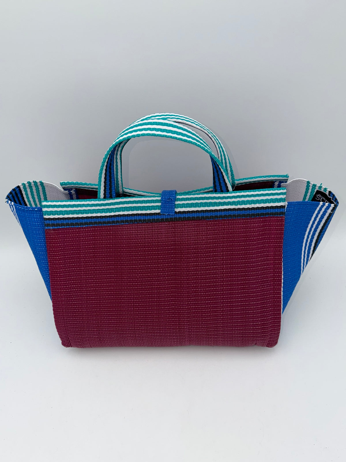 Winery Large handwoven tote bag by SCRUBIES in Wine,White,Blue,Teal with Solid design and Leaf accent pattern