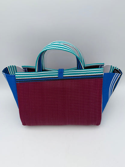 Winery Large handwoven tote bag by SCRUBIES in Wine,White,Blue,Teal with Solid design and Leaf accent pattern