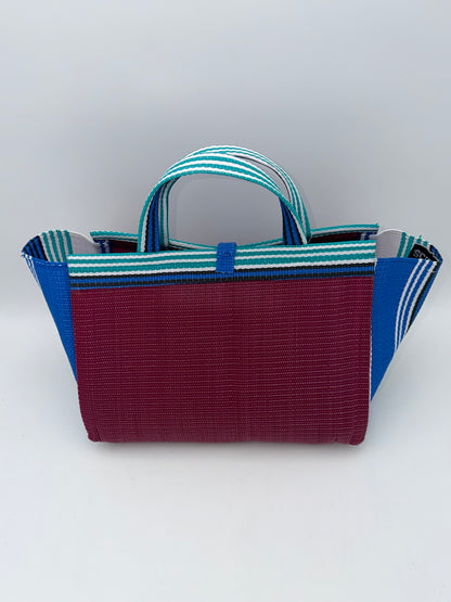 Winery Large handwoven tote bag by SCRUBIES in Wine,White,Blue,Teal with Solid design and Leaf accent pattern