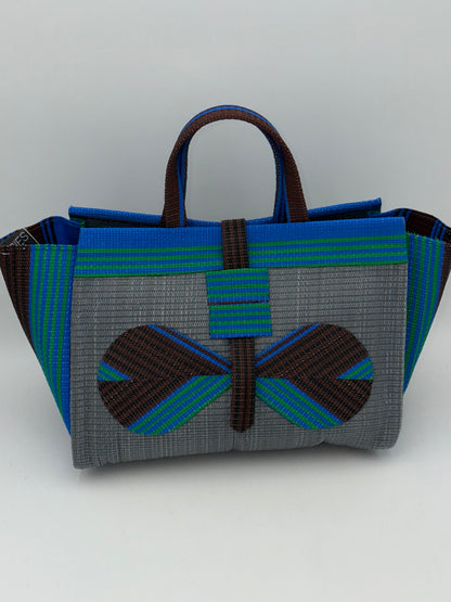 Metallic Large handwoven tote bag by SCRUBIES in Gray,Brown,Blue,Green with Solid design and Bow accent pattern
