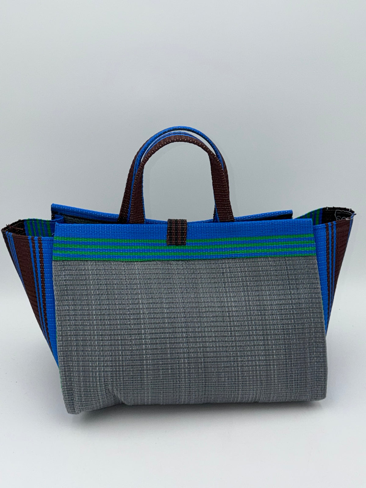 Metallic Large handwoven tote bag by SCRUBIES in Gray,Brown,Blue,Green with Solid design and Bow accent pattern