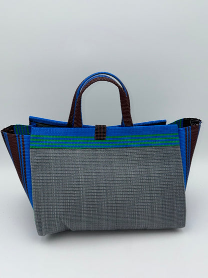 Metallic Large handwoven tote bag by SCRUBIES in Gray,Brown,Blue,Green with Solid design and Bow accent pattern