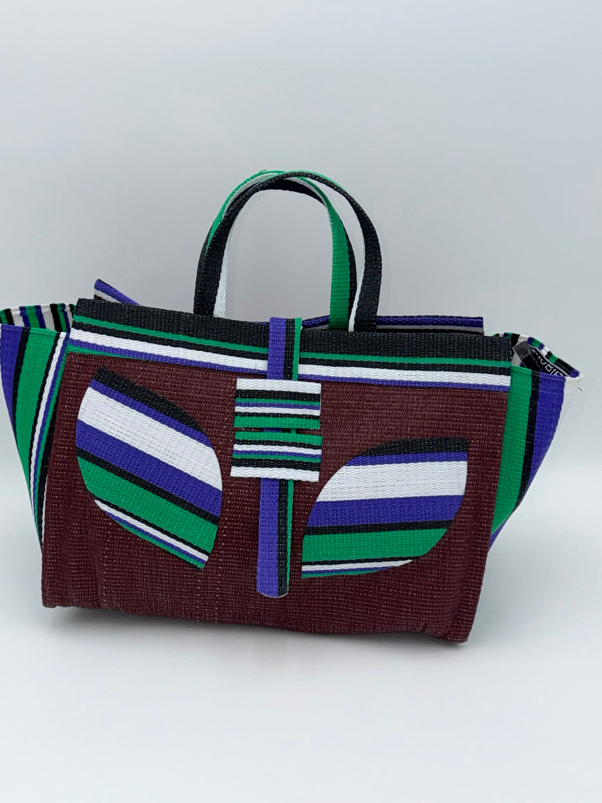 Brownie Large handwoven tote bag by SCRUBIES in Brown,Green,White,Purple,Black with Solid design and Leaf accent pattern