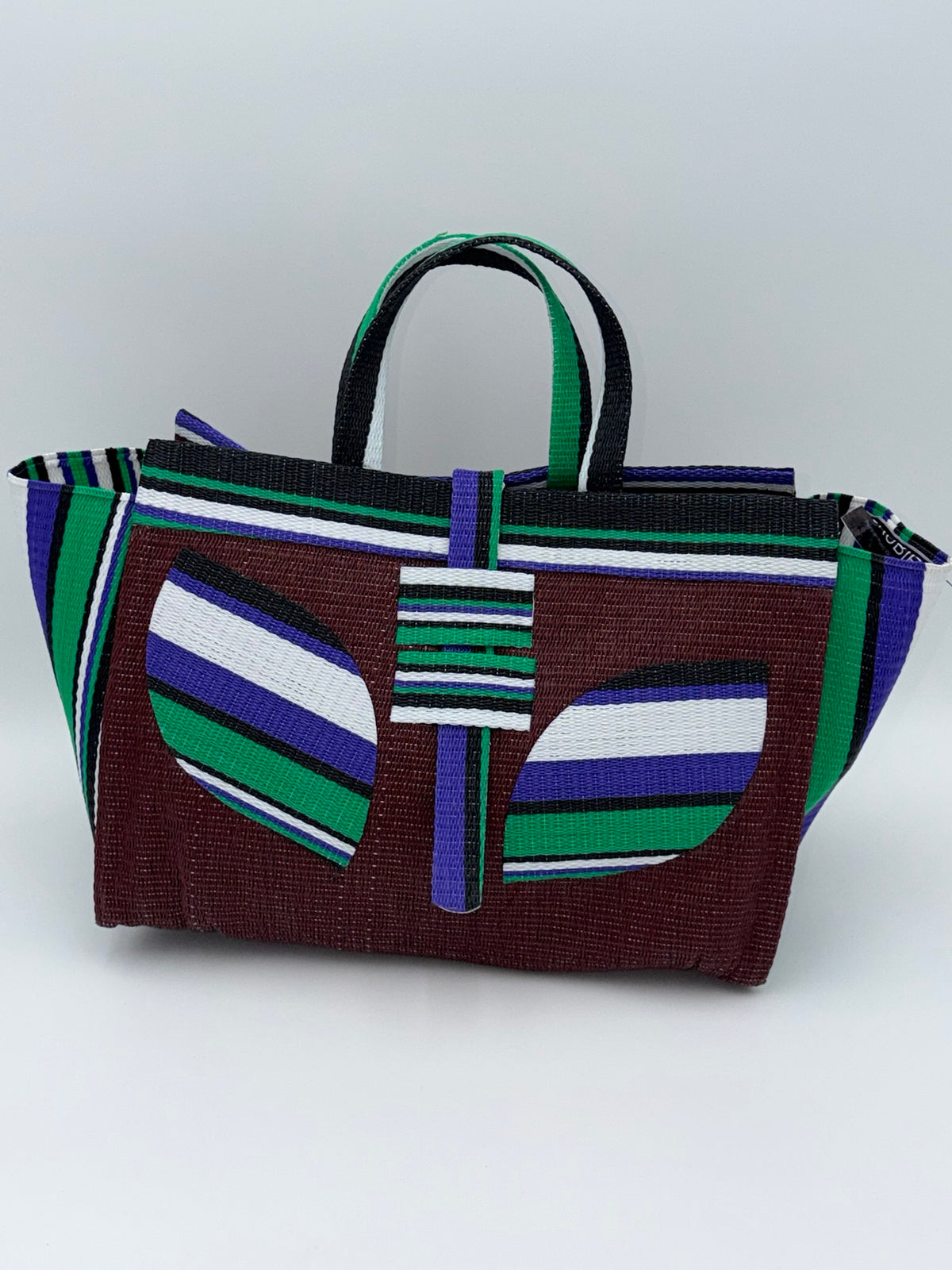 Brownie Large handwoven tote bag by SCRUBIES in Brown,Green,White,Purple,Black with Solid design and Leaf accent pattern