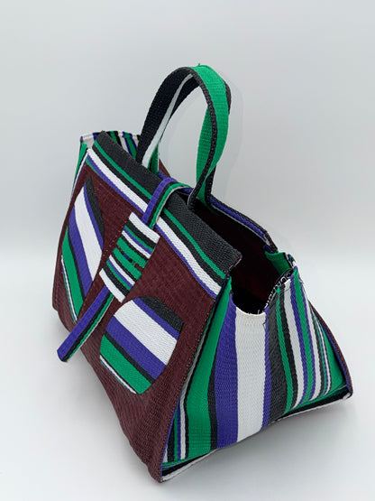 Brownie Large handwoven tote bag by SCRUBIES in Brown,Green,White,Purple,Black with Solid design and Leaf accent pattern