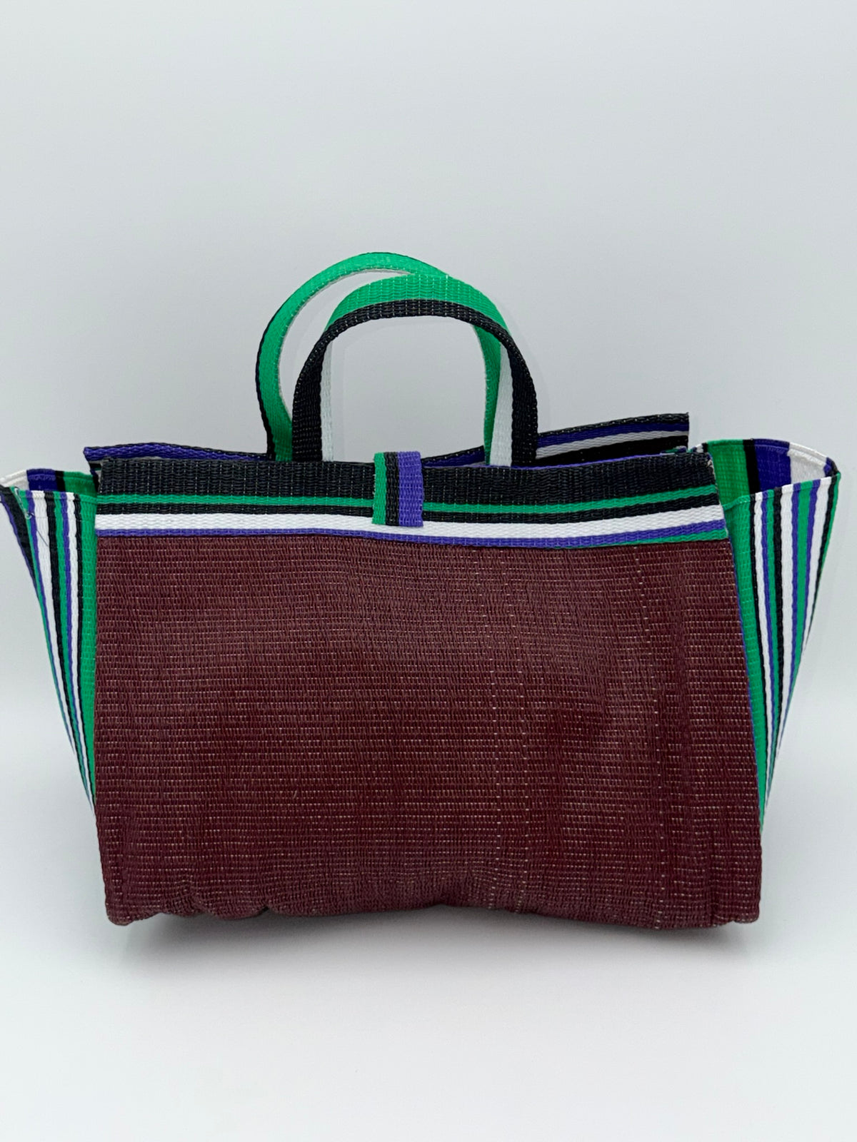 Brownie Large handwoven tote bag by SCRUBIES in Brown,Green,White,Purple,Black with Solid design and Leaf accent pattern