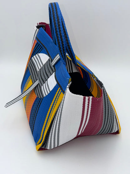 Citrus Large handwoven tote bag by SCRUBIES in Blue,Yellow,White, with Stripes design and Almond accent pattern