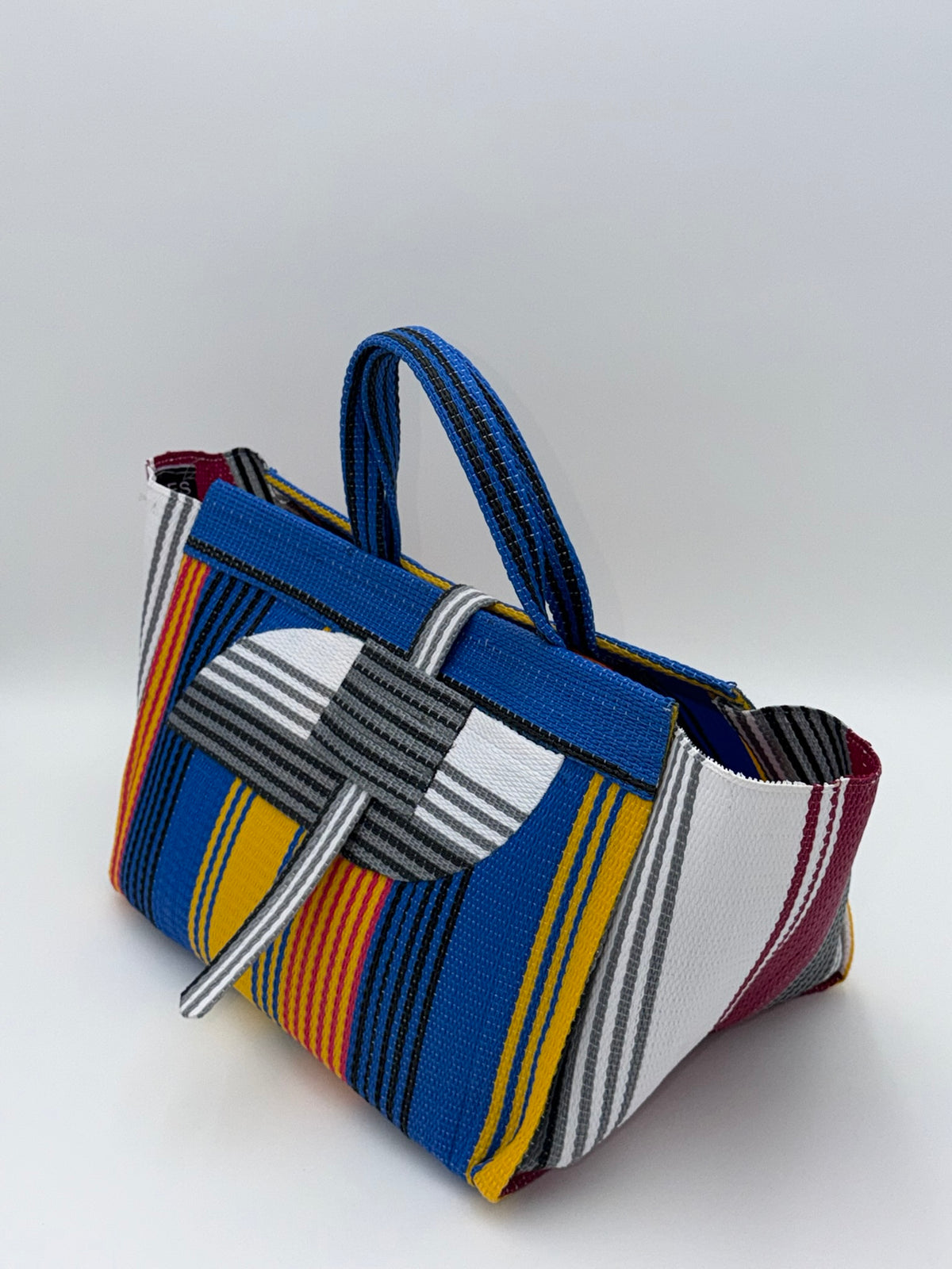 Citrus Large handwoven tote bag by SCRUBIES in Blue,Yellow,White, with Stripes design and Almond accent pattern