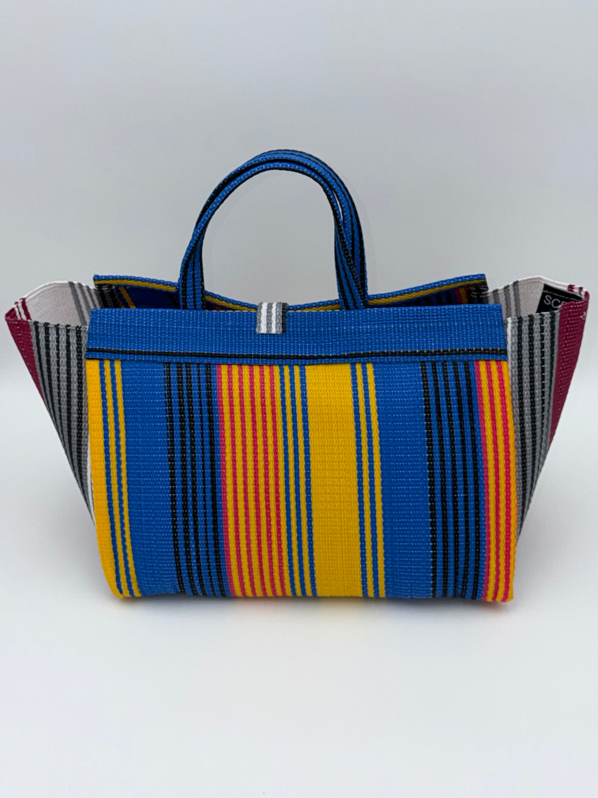 Citrus Large handwoven tote bag by SCRUBIES in Blue,Yellow,White, with Stripes design and Almond accent pattern