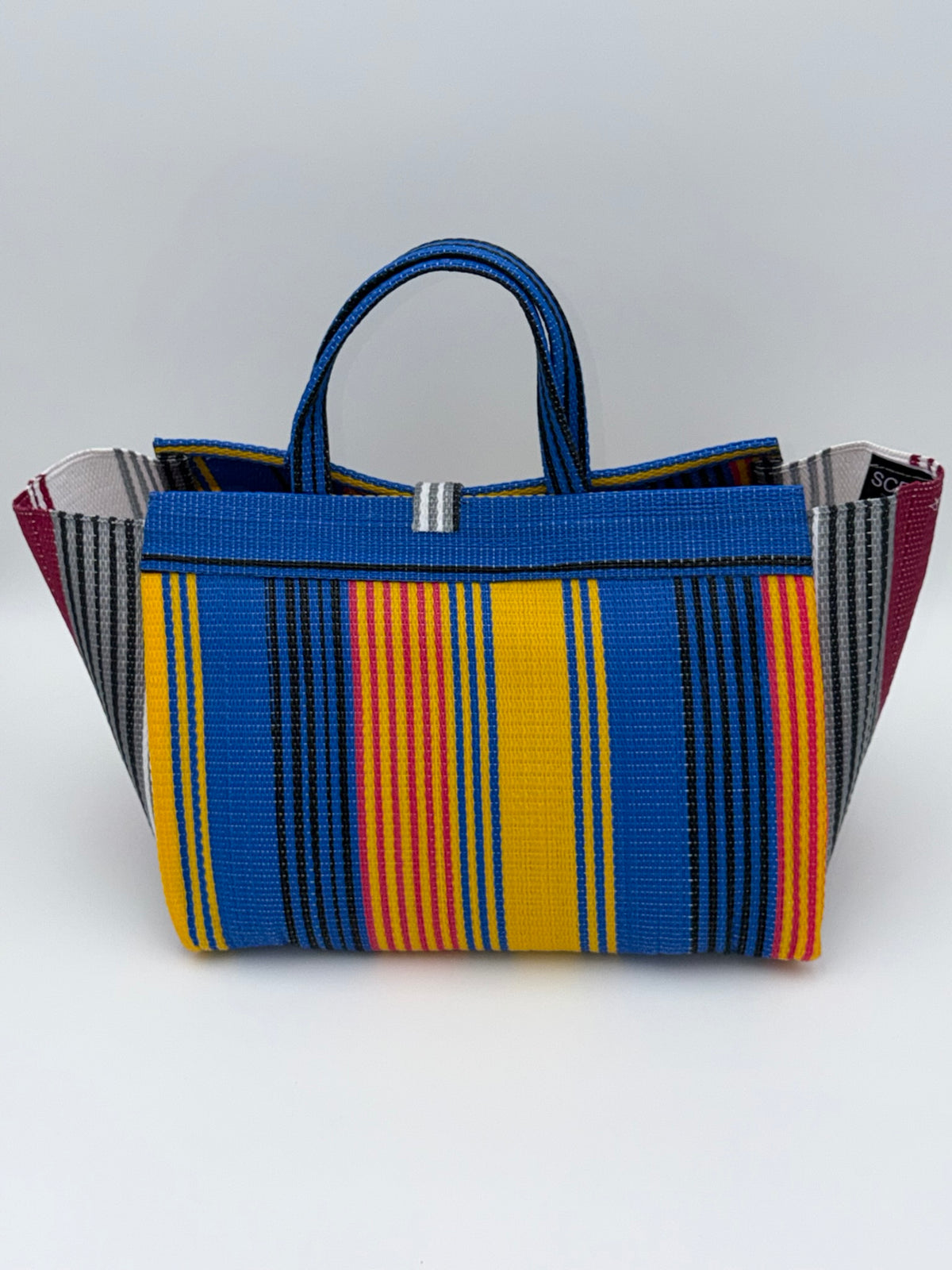 Citrus Large handwoven tote bag by SCRUBIES in Blue,Yellow,White, with Stripes design and Almond accent pattern