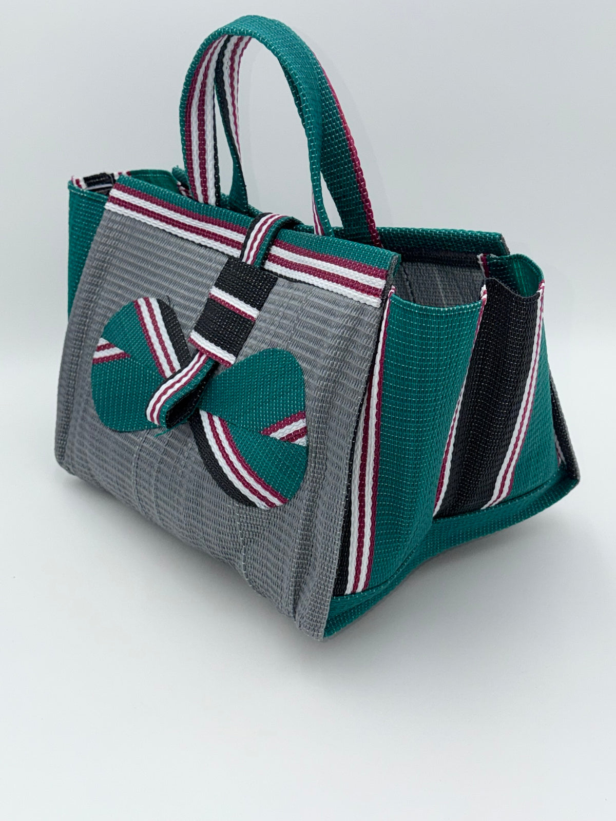 Metallic Large handwoven tote bag by SCRUBIES in Grey,Green,Black,White,Red with Solid design and Bow accent pattern