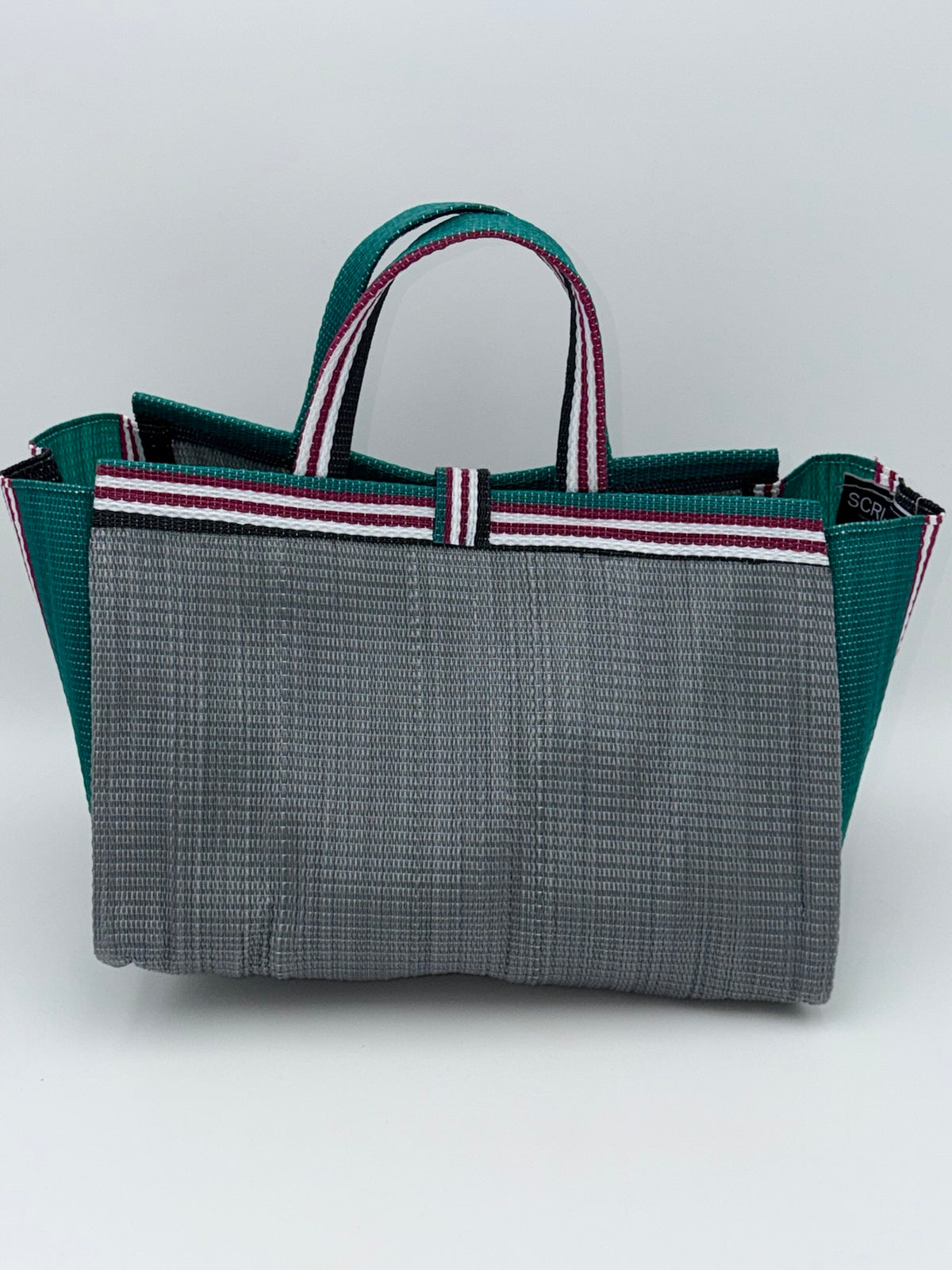 Metallic Large handwoven tote bag by SCRUBIES in Grey,Green,Black,White,Red with Solid design and Bow accent pattern