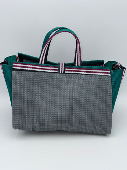Metallic Large handwoven tote bag by SCRUBIES in Grey,Green,Black,White,Red with Solid design and Bow accent pattern