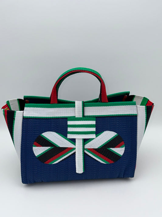 Berry Large handwoven tote bag by SCRUBIES in Blue,White,Green,Red,Black with Solid design and Bow accent pattern
