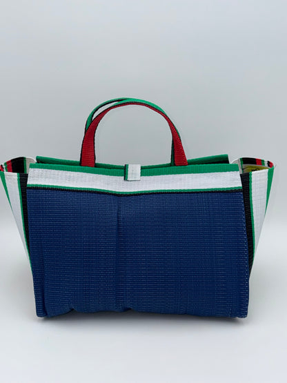 Berry Large handwoven tote bag by SCRUBIES in Blue,White,Green,Red,Black with Solid design and Bow accent pattern