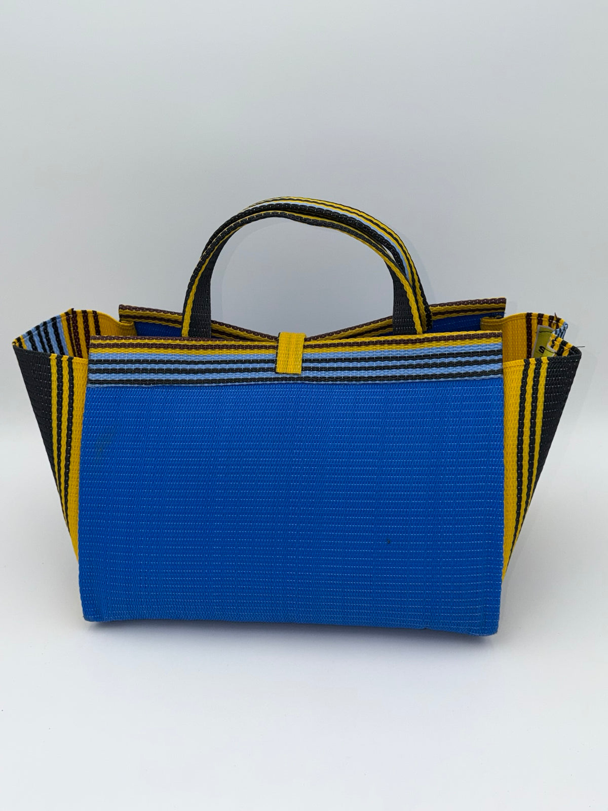 Lagoon Large handwoven tote bag by SCRUBIES in Blue,Yellow,Black, with Solid design and Leaf accent pattern
