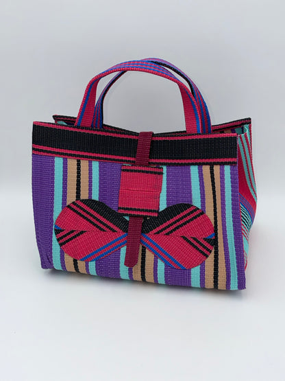 Candy Large handwoven tote bag by SCRUBIES in Teal,Purple,Beige,Black,Pink with Stripes design and Bow accent pattern