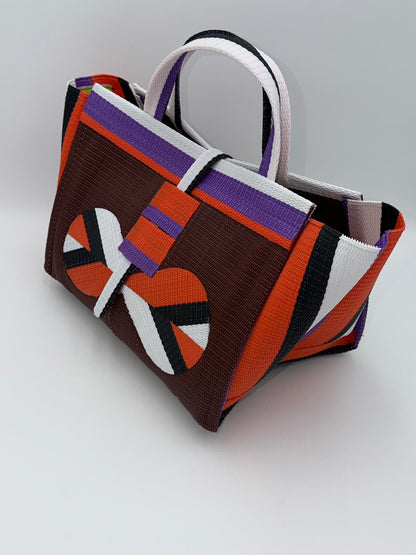 Brownie Large handwoven tote bag by SCRUBIES in Brown,Orange,White,Black,Purple with Solid design and Bow accent pattern