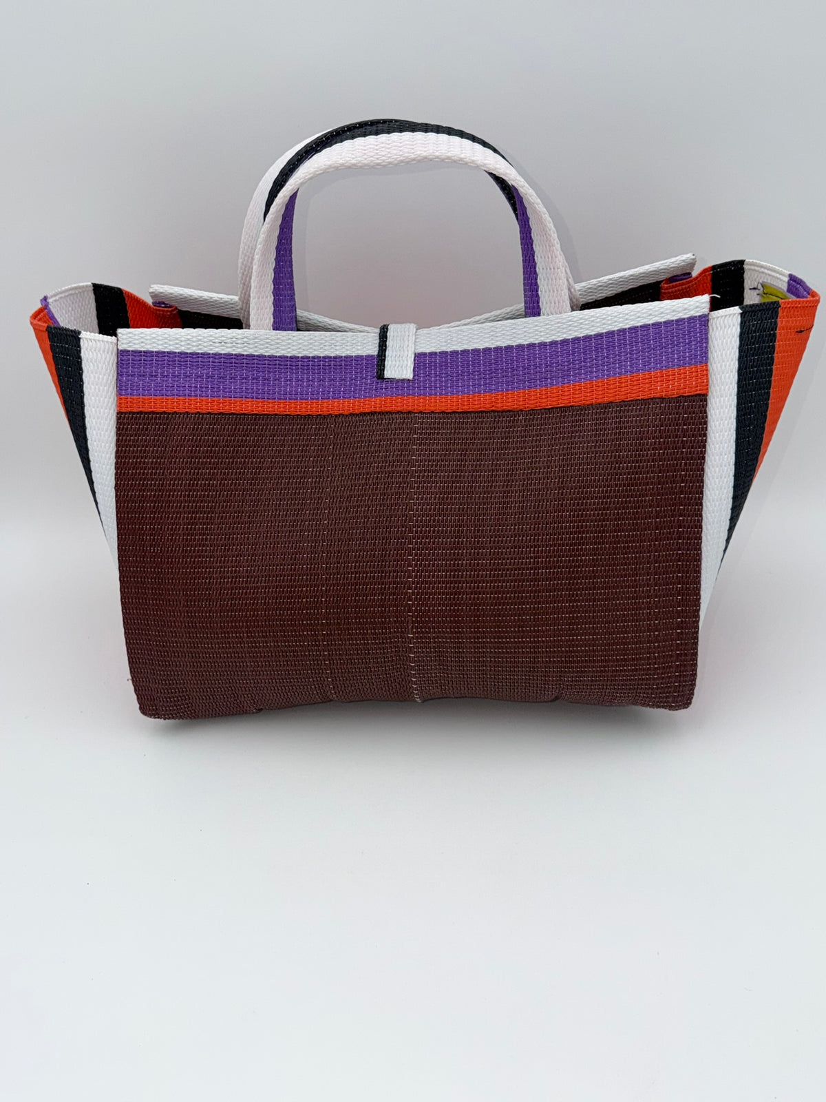 Brownie Large handwoven tote bag by SCRUBIES in Brown,Orange,White,Black,Purple with Solid design and Bow accent pattern