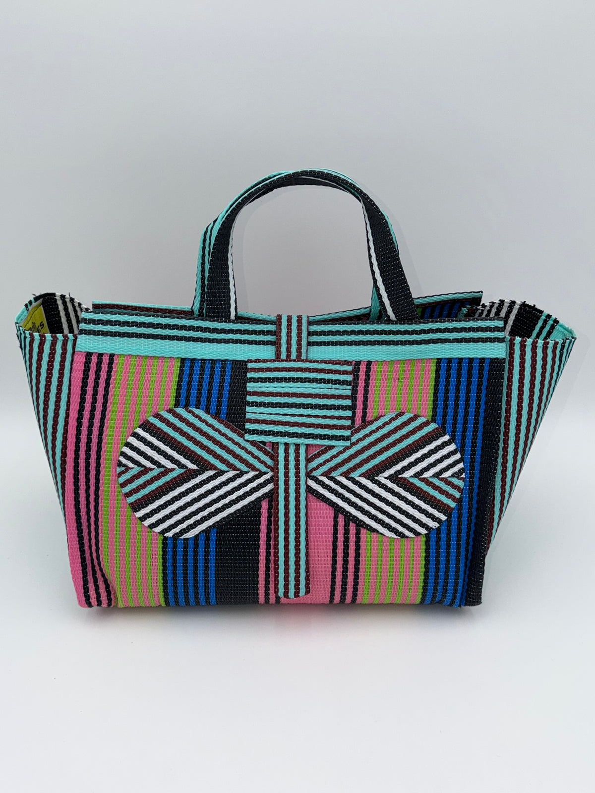 Brownie Large handwoven tote bag by SCRUBIES in Brown,Orange,White,Black,Purple with Solid design and Bow accent pattern