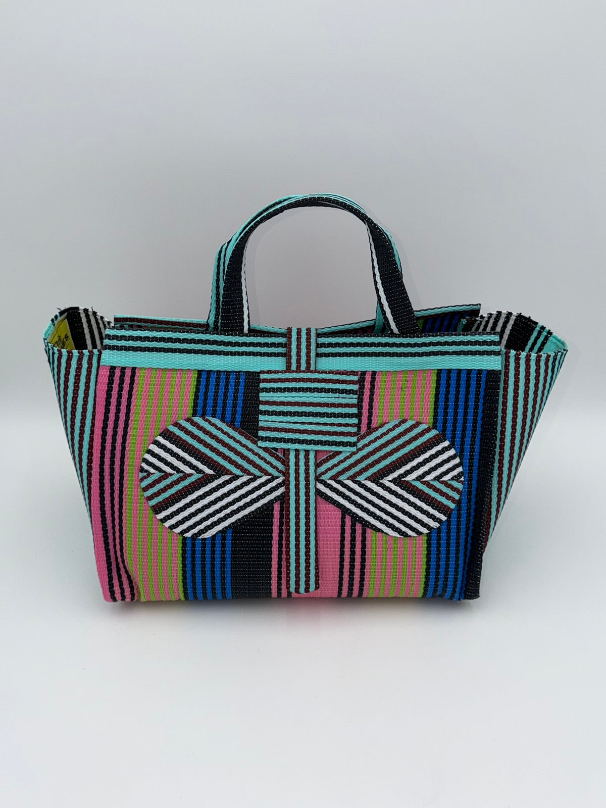 Brownie Large handwoven tote bag by SCRUBIES in Brown,Orange,White,Black,Purple with Solid design and Bow accent pattern