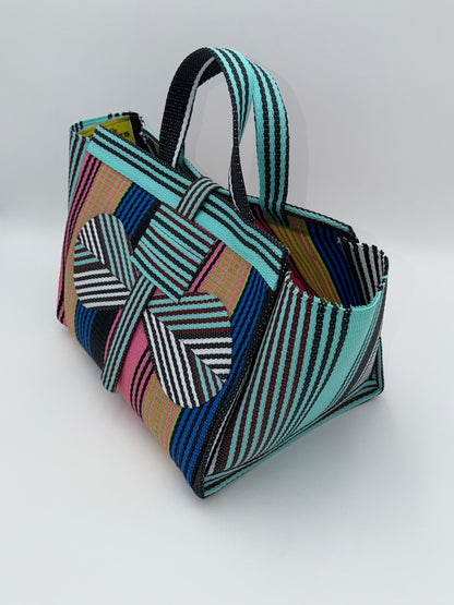Brownie Large handwoven tote bag by SCRUBIES in Brown,Orange,White,Black,Purple with Solid design and Bow accent pattern
