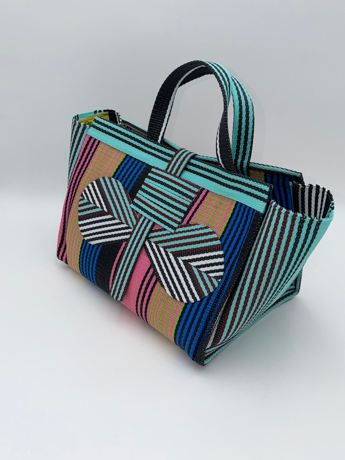 Brownie Large handwoven tote bag by SCRUBIES in Brown,Orange,White,Black,Purple with Solid design and Bow accent pattern