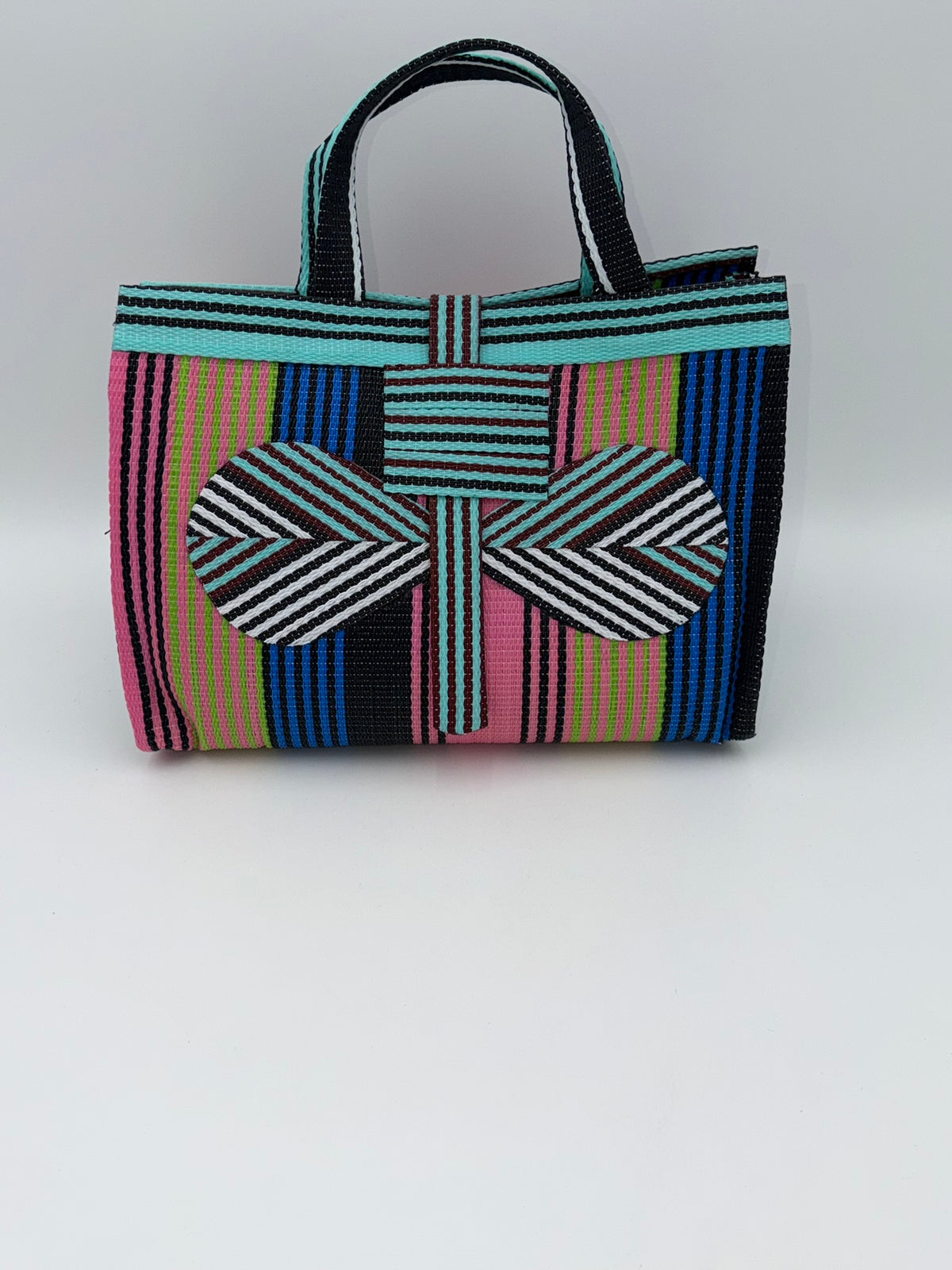 Brownie Large handwoven tote bag by SCRUBIES in Brown,Orange,White,Black,Purple with Solid design and Bow accent pattern