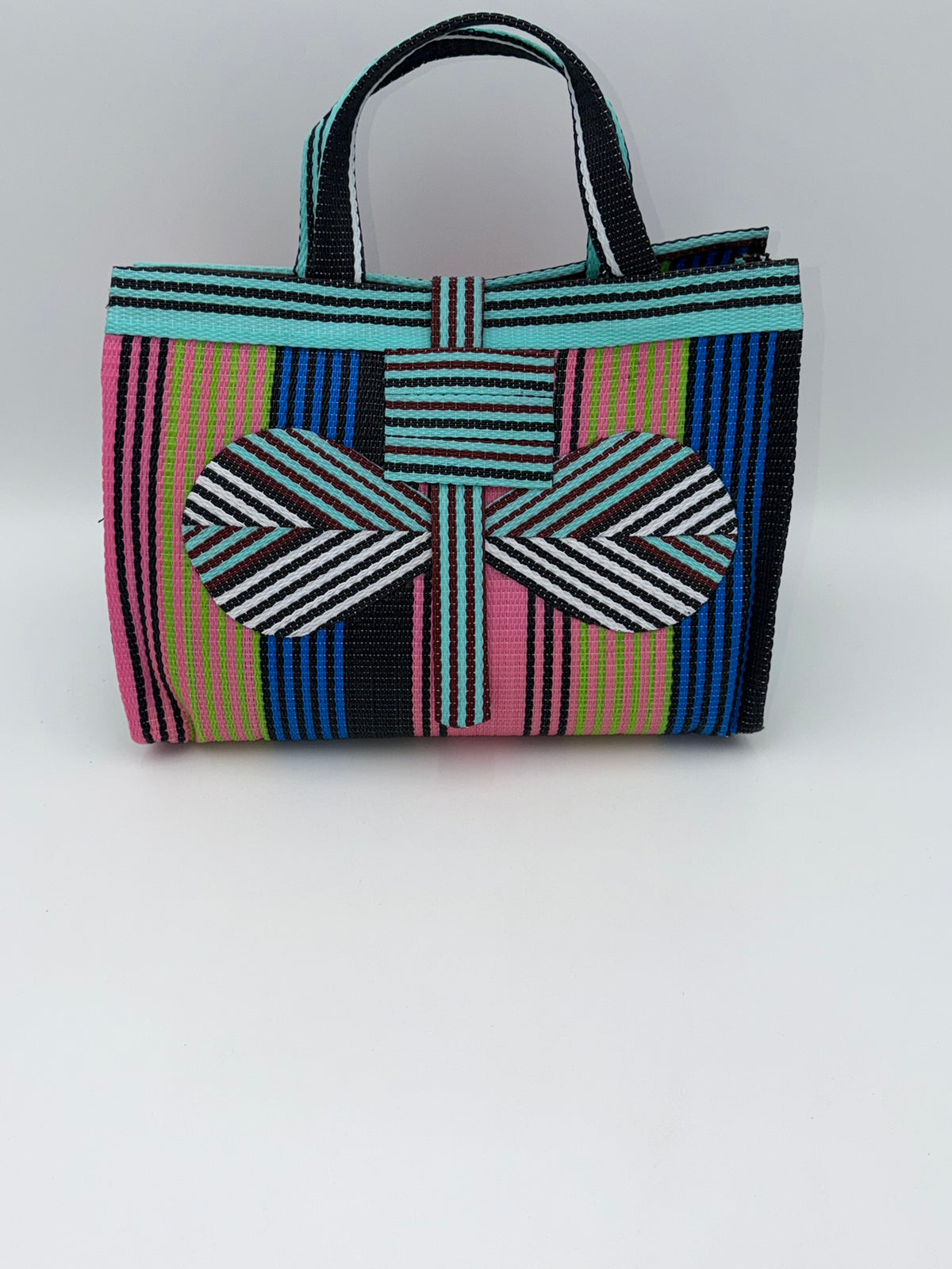 Brownie Large handwoven tote bag by SCRUBIES in Brown,Orange,White,Black,Purple with Solid design and Bow accent pattern