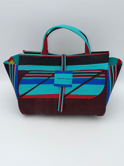 Brownie Large handwoven tote bag by SCRUBIES in Brown,Teal,Blue,Red,Black with Solid design and Almond accent pattern