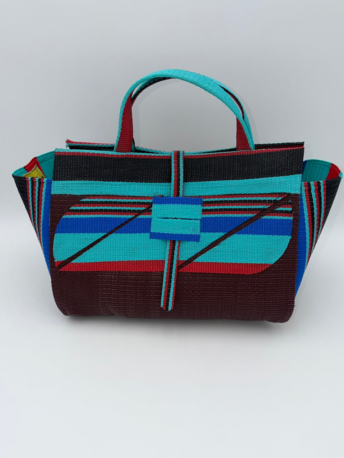 Brownie Large handwoven tote bag by SCRUBIES in Brown,Teal,Blue,Red,Black with Solid design and Almond accent pattern