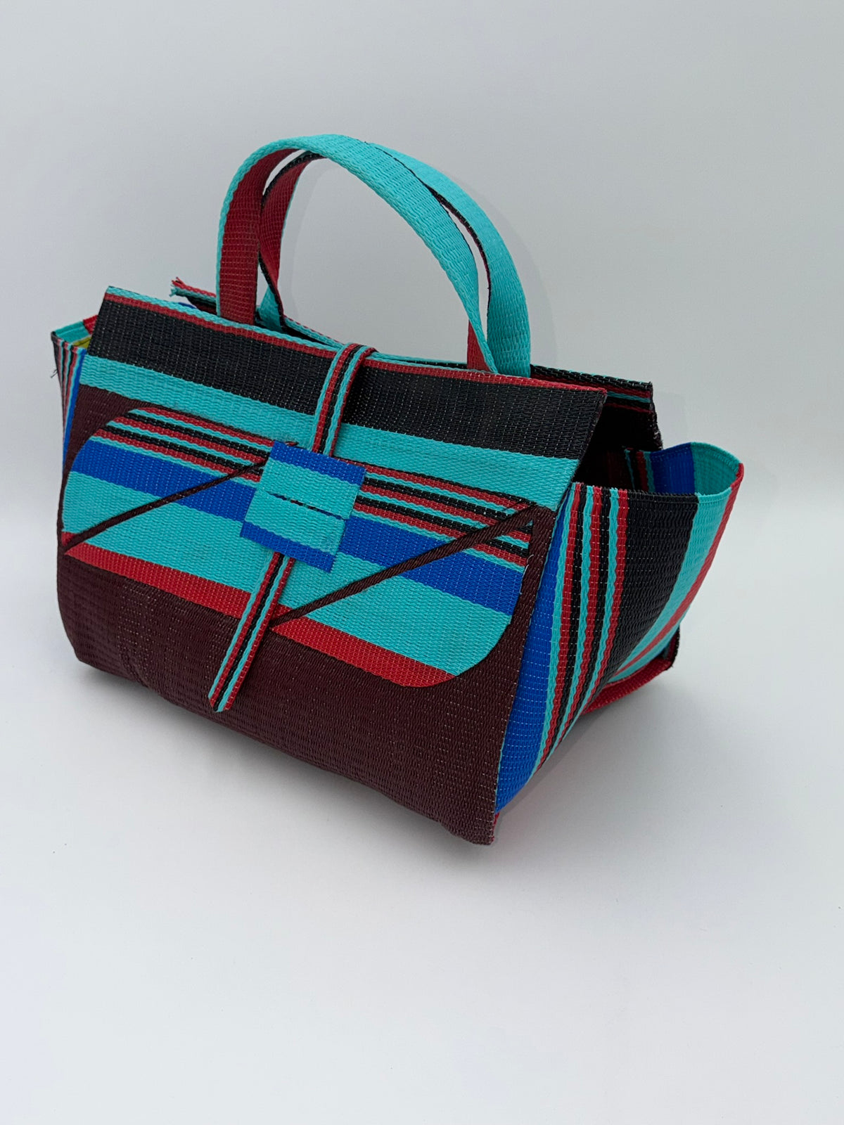 Brownie Large handwoven tote bag by SCRUBIES in Brown,Teal,Blue,Red,Black with Solid design and Almond accent pattern