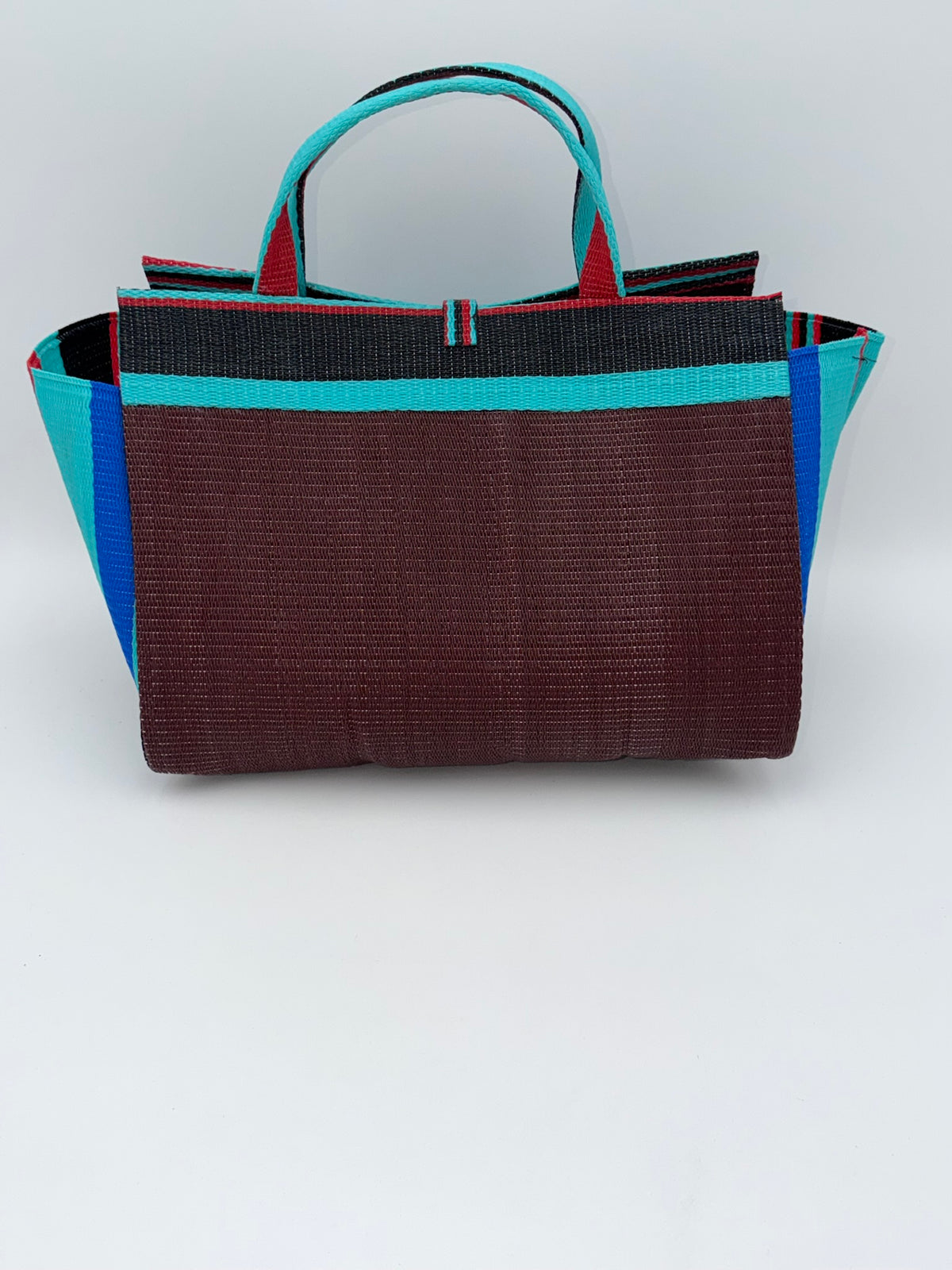 Brownie Large handwoven tote bag by SCRUBIES in Brown,Teal,Blue,Red,Black with Solid design and Almond accent pattern