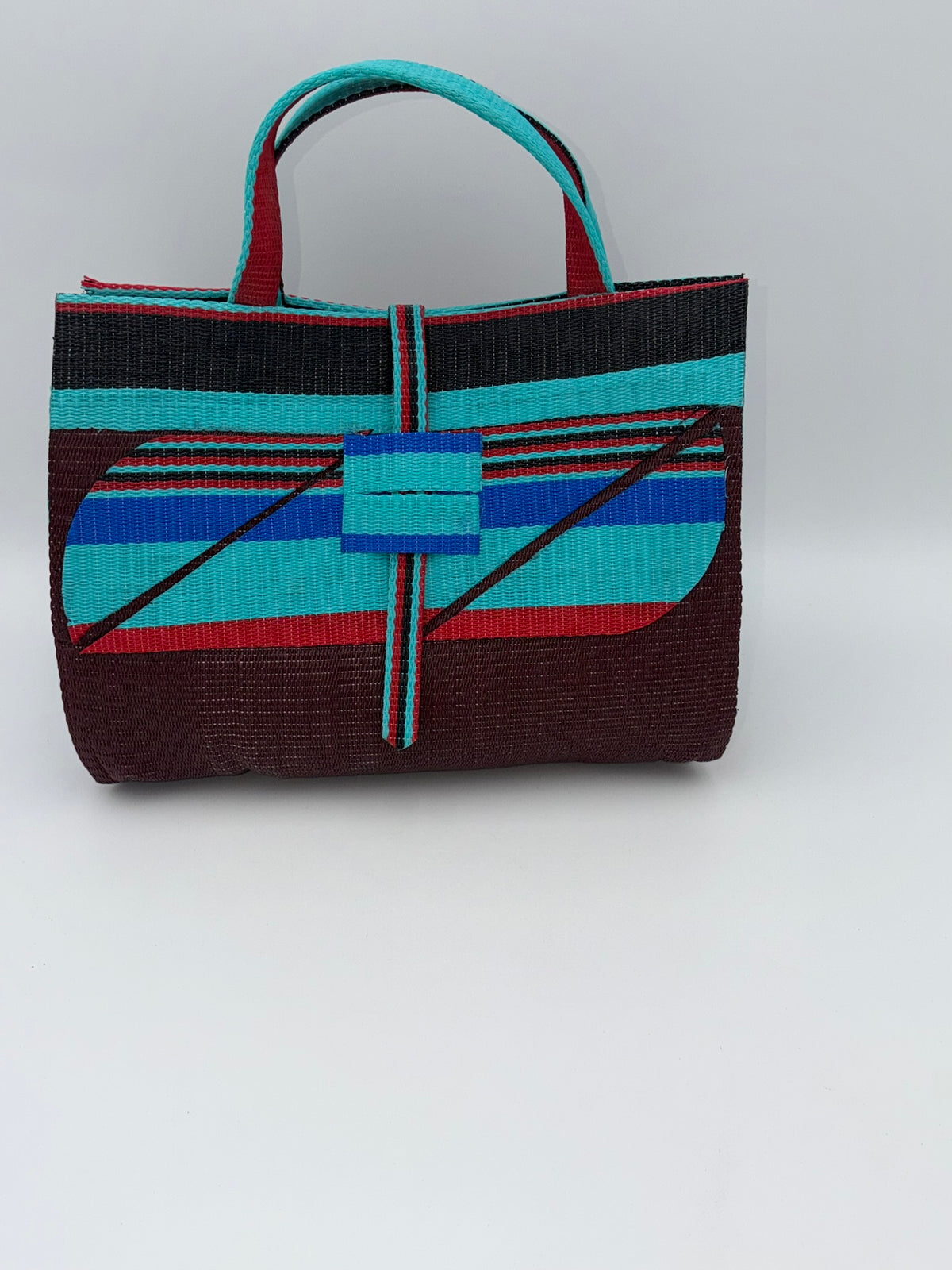 Brownie Large handwoven tote bag by SCRUBIES in Brown,Teal,Blue,Red,Black with Solid design and Almond accent pattern