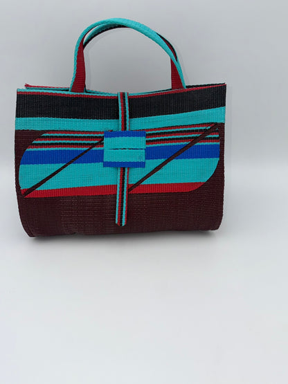 Brownie Large handwoven tote bag by SCRUBIES in Brown,Teal,Blue,Red,Black with Solid design and Almond accent pattern